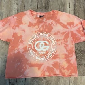 Obey bleach-wash pink croptop